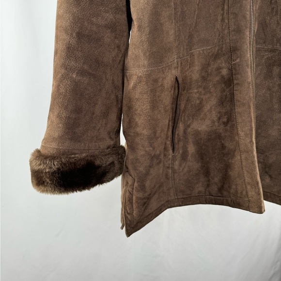 Vintage St. Johns Bay Hooded Faux Fur Lined Washable Suede Coat in Brown Size XL - Picture 2 of 11